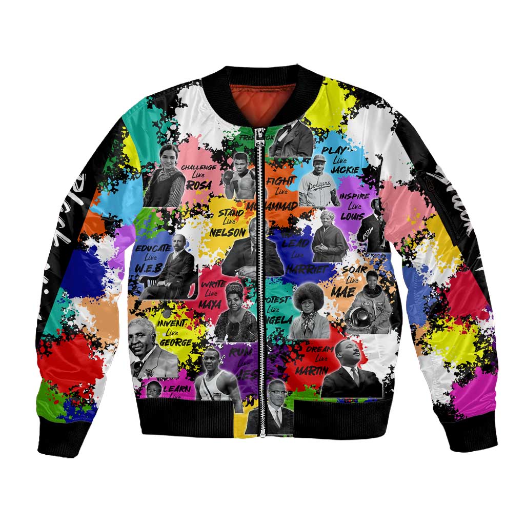 Black History Month African American Sleeve Zip Bomber Jacket Paint Splashes