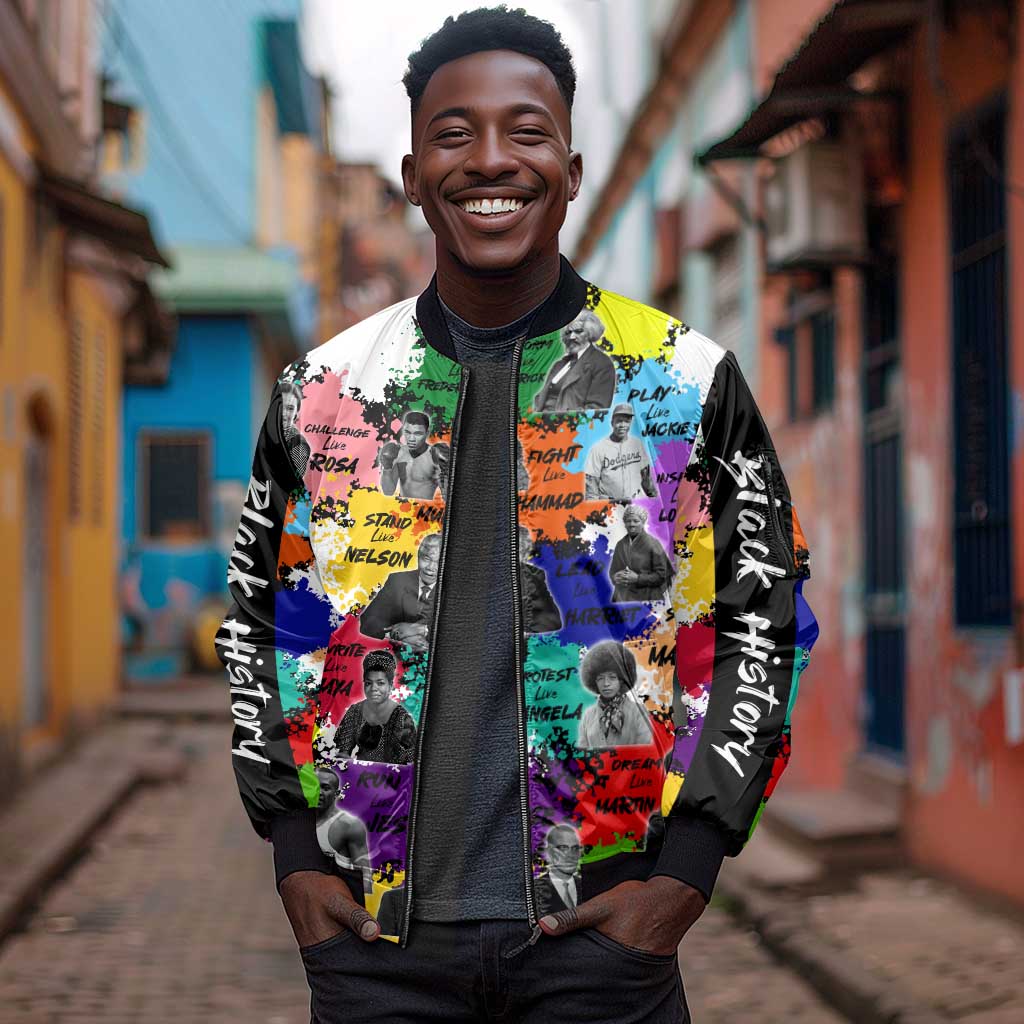 Black History Month African American Sleeve Zip Bomber Jacket Paint Splashes