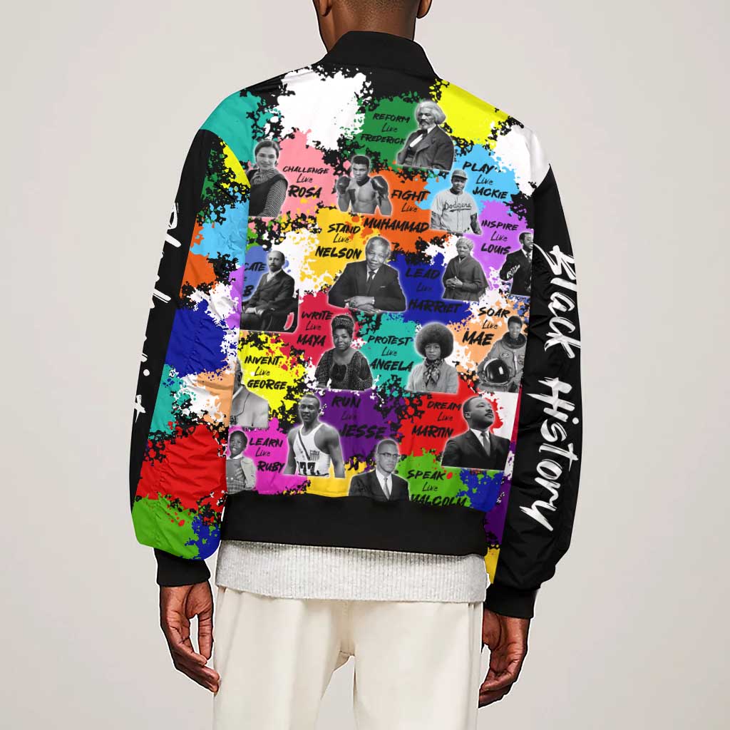 Black History Month African American Sleeve Zip Bomber Jacket Paint Splashes