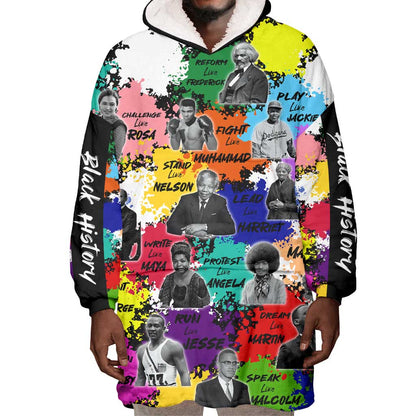 Black History Month African American Wearable Blanket Hoodie Paint Splashes