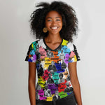 Black History Month African American Women V-Neck T-Shirt Paint Splashes