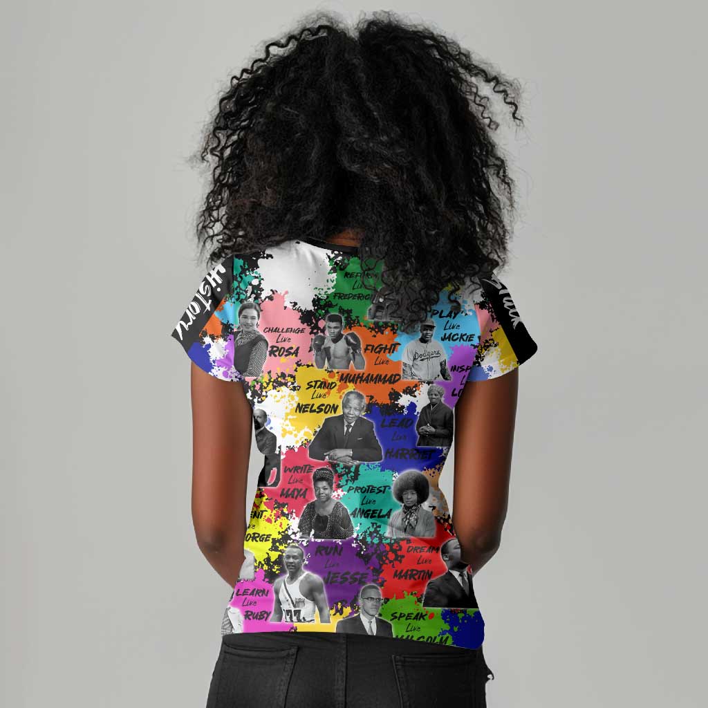 Black History Month African American Women V-Neck T-Shirt Paint Splashes
