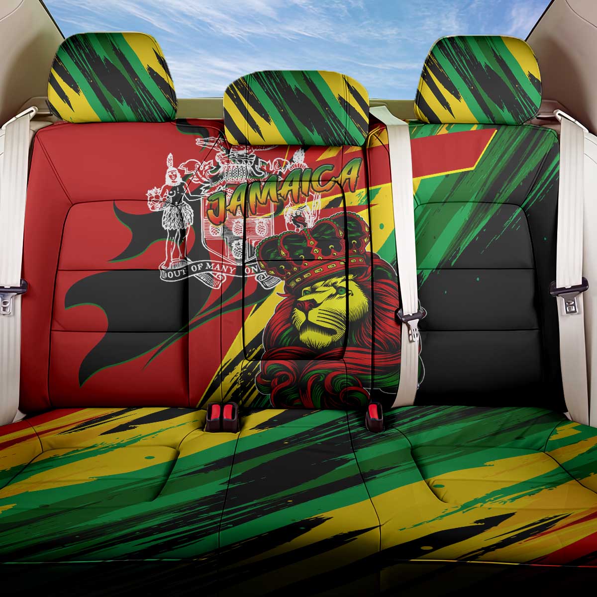 Afro Jamaica Lion Back Car Seat Cover Coat Of Arms Rastafarianism