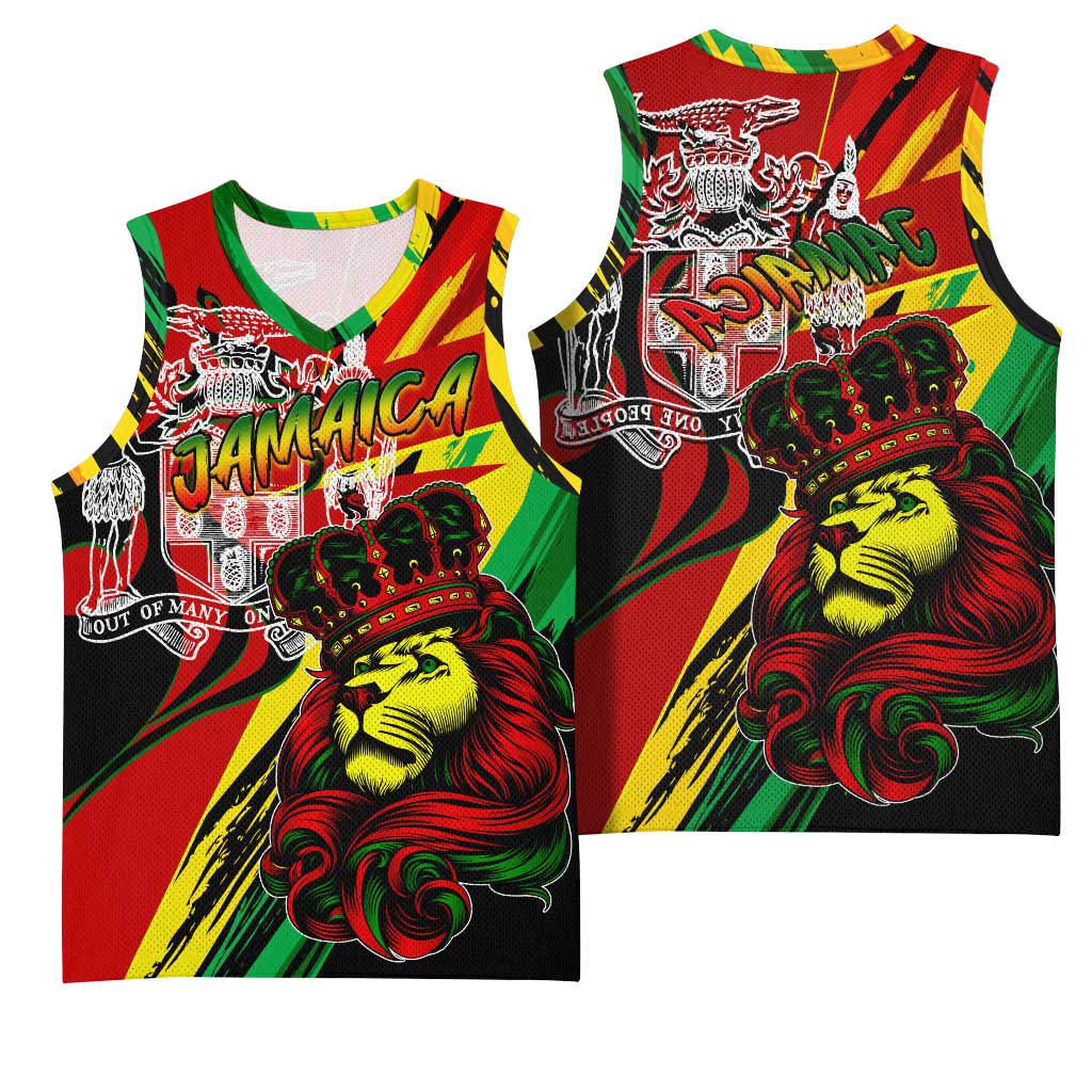 Afro Jamaica Lion Basketball Jersey Coat Of Arms Rastafarianism - African Pride
