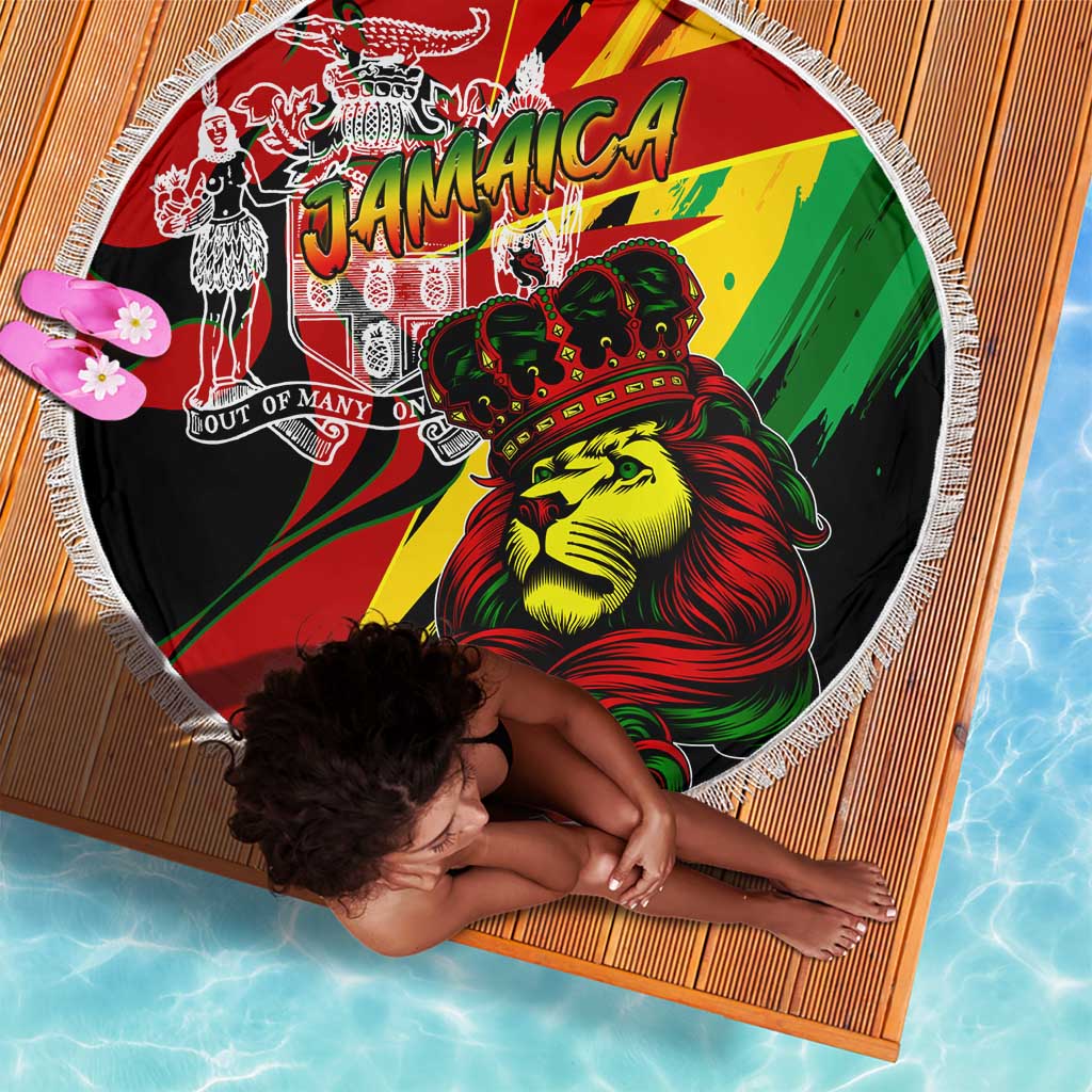 Afro Jamaica Lion Beach Blanket Coat Of Arms Rastafarianism