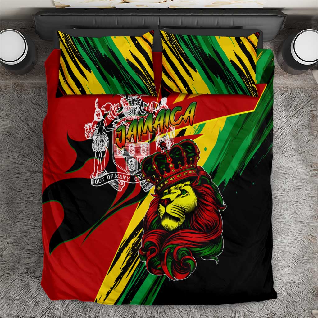 Afro Jamaica Lion Bedding Set Coat Of Arms Rastafarianism