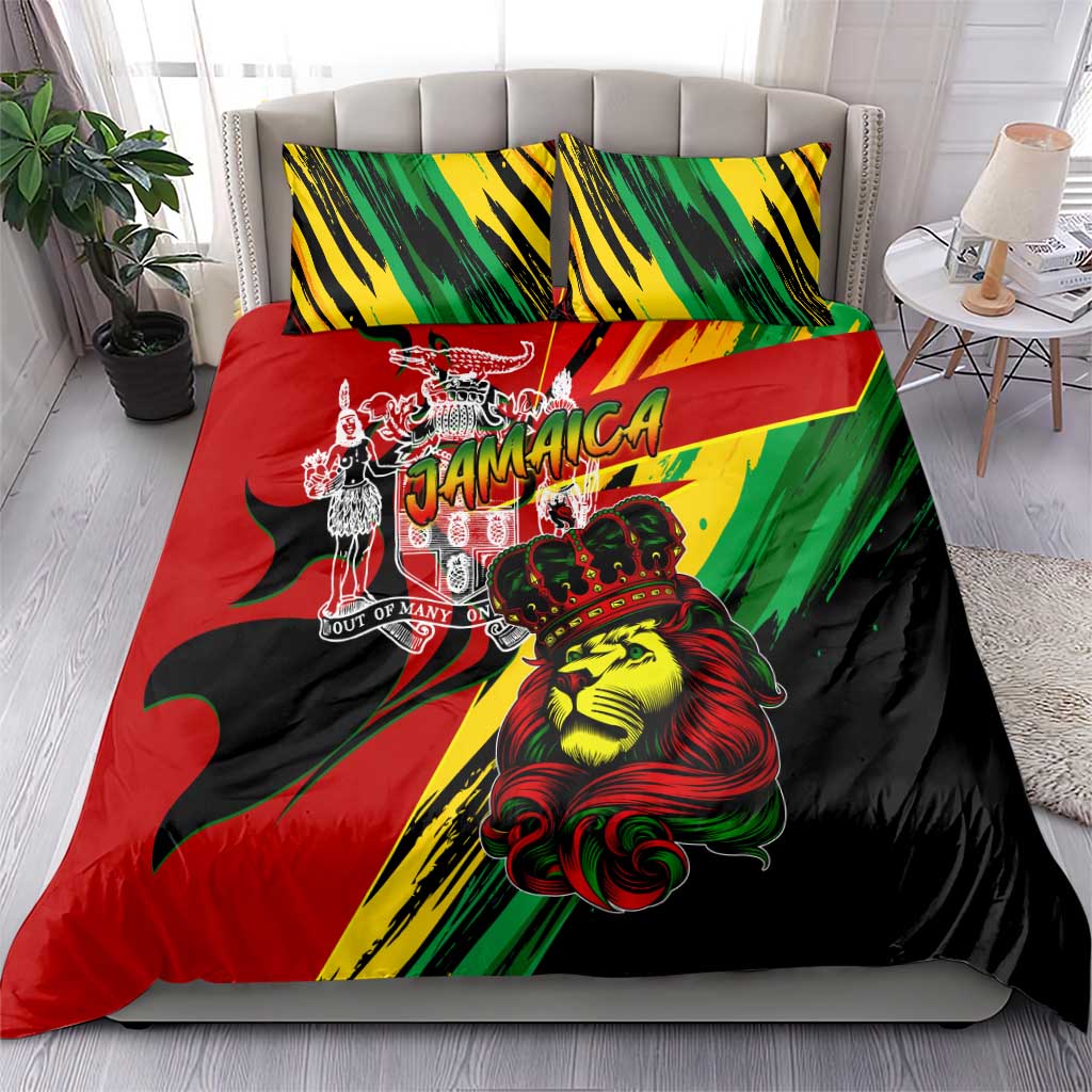 Afro Jamaica Lion Bedding Set Coat Of Arms Rastafarianism