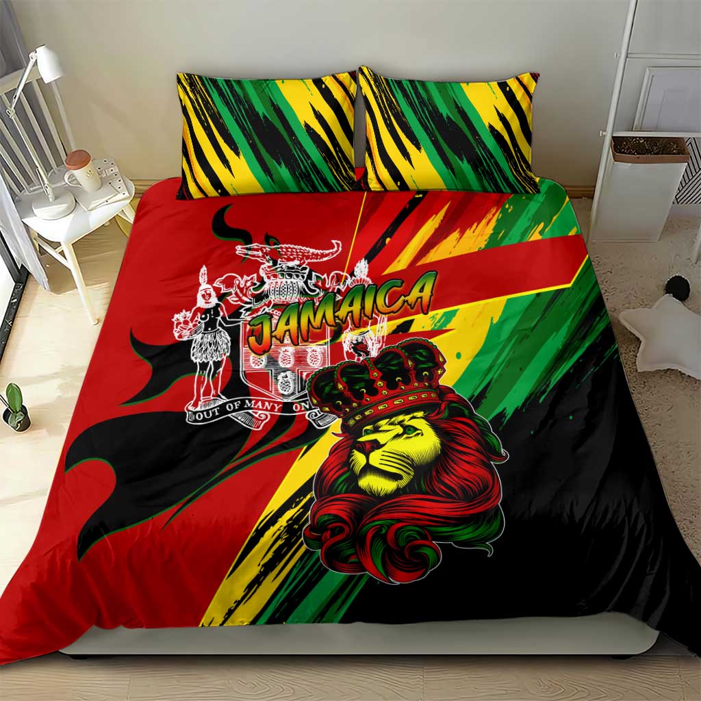 Afro Jamaica Lion Bedding Set Coat Of Arms Rastafarianism