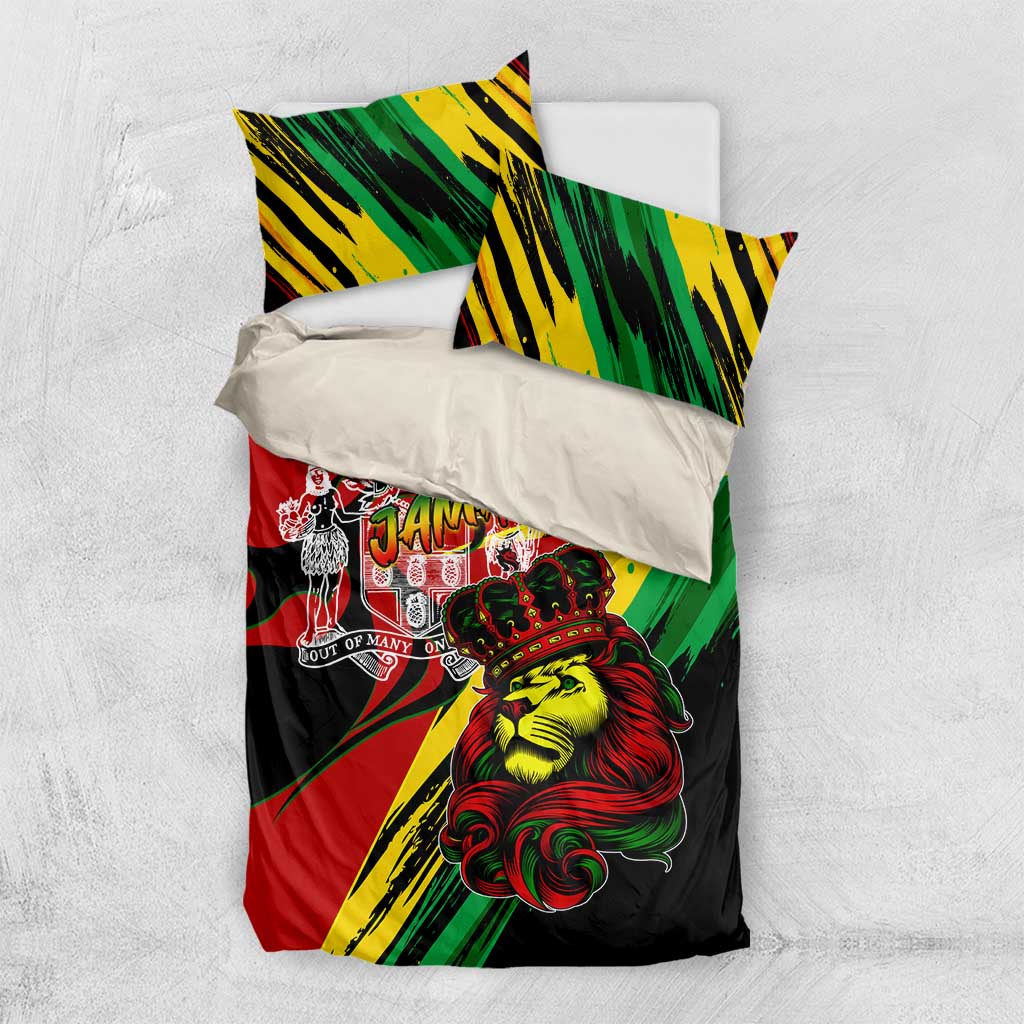 Afro Jamaica Lion Bedding Set Coat Of Arms Rastafarianism