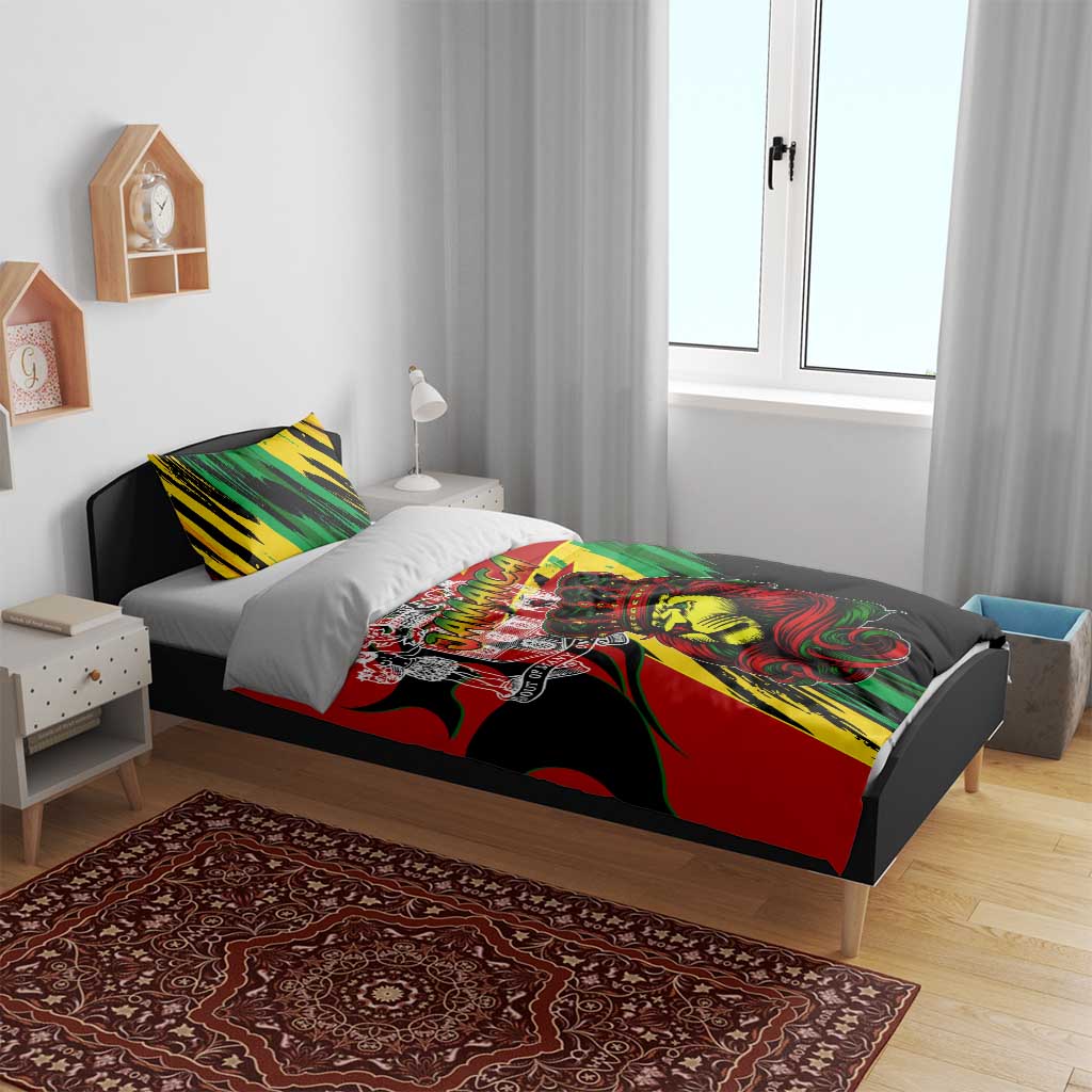Afro Jamaica Lion Bedding Set Coat Of Arms Rastafarianism
