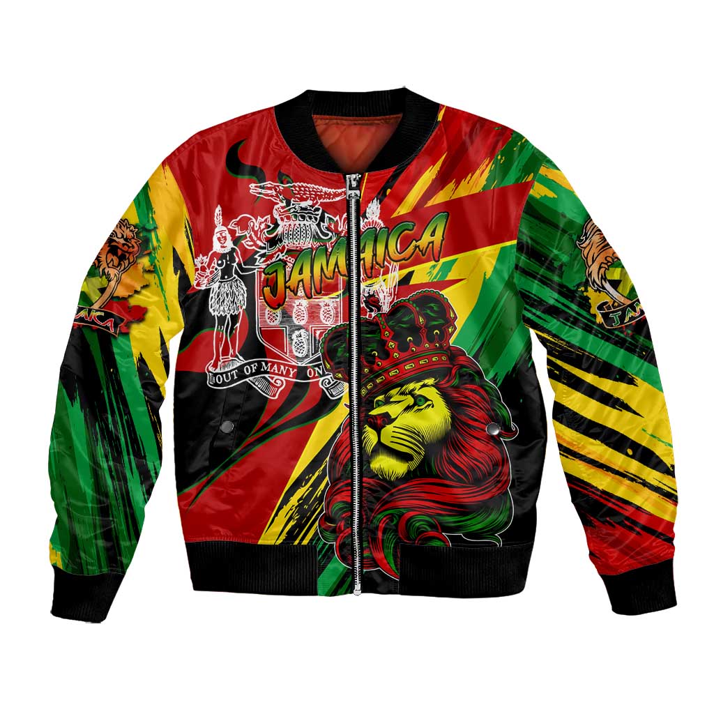 Afro Jamaica Lion Bomber Jacket Coat Of Arms Rastafarianism