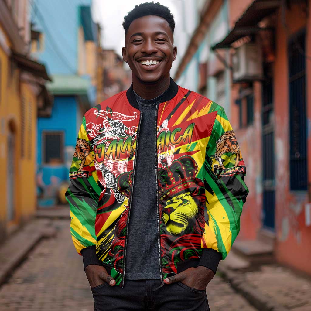 Afro Jamaica Lion Bomber Jacket Coat Of Arms Rastafarianism