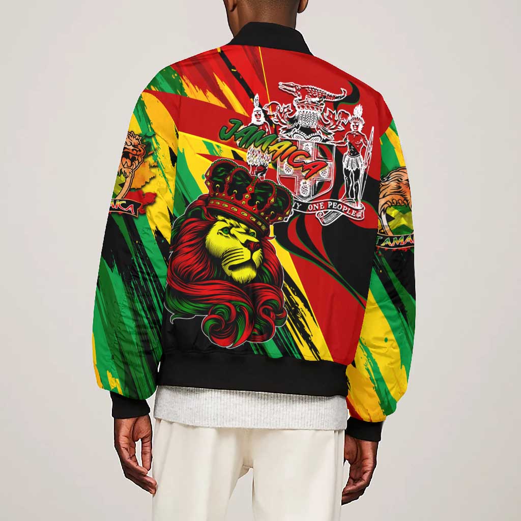 Afro Jamaica Lion Bomber Jacket Coat Of Arms Rastafarianism