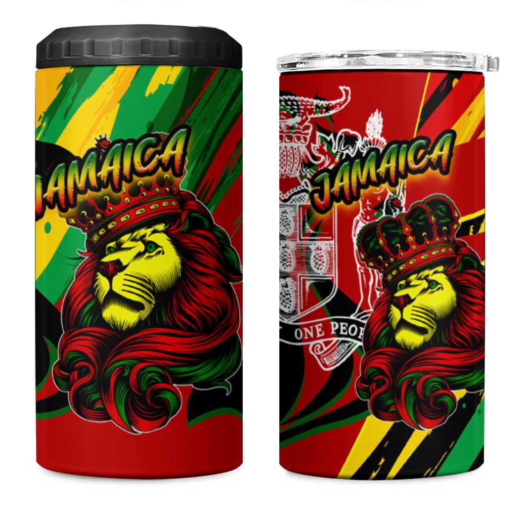Afro Jamaica Lion 4 in 1 Can Cooler Tumbler Coat Of Arms Rastafarianism