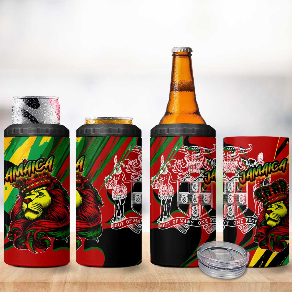 Afro Jamaica Lion 4 in 1 Can Cooler Tumbler Coat Of Arms Rastafarianism