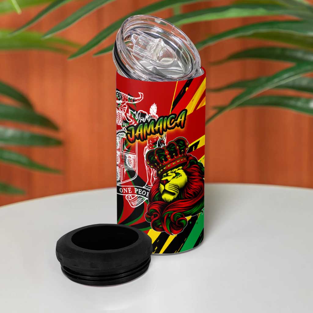 Afro Jamaica Lion 4 in 1 Can Cooler Tumbler Coat Of Arms Rastafarianism