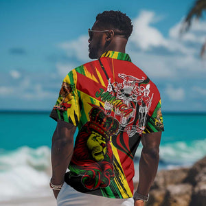 Afro Jamaica Lion Hawaiian Shirt Coat Of Arms Rastafarianism