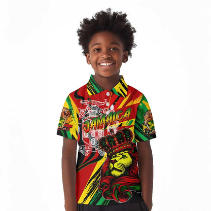 Afro Jamaica Lion Kid Polo Shirt Coat Of Arms Rastafarianism