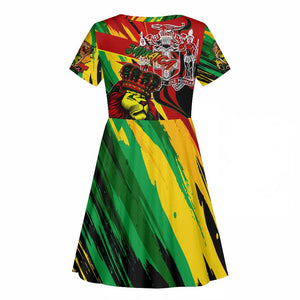 Afro Jamaica Lion Kid Short Sleeve Dress Coat Of Arms Rastafarianism
