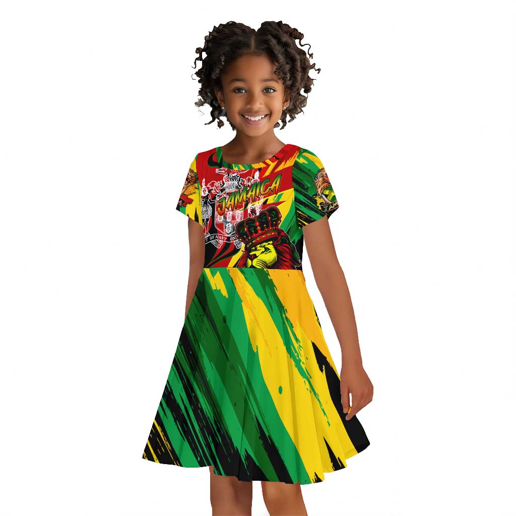 Afro Jamaica Lion Kid Short Sleeve Dress Coat Of Arms Rastafarianism