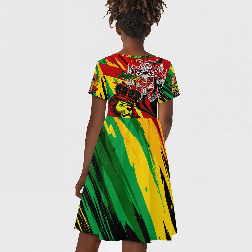 Afro Jamaica Lion Kid Short Sleeve Dress Coat Of Arms Rastafarianism
