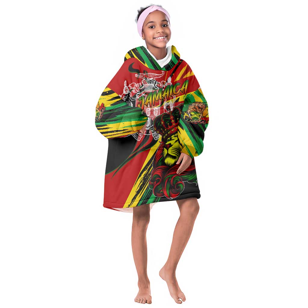 Afro Jamaica Lion Kid Wearable Blanket Hoodie Coat Of Arms Rastafarianism