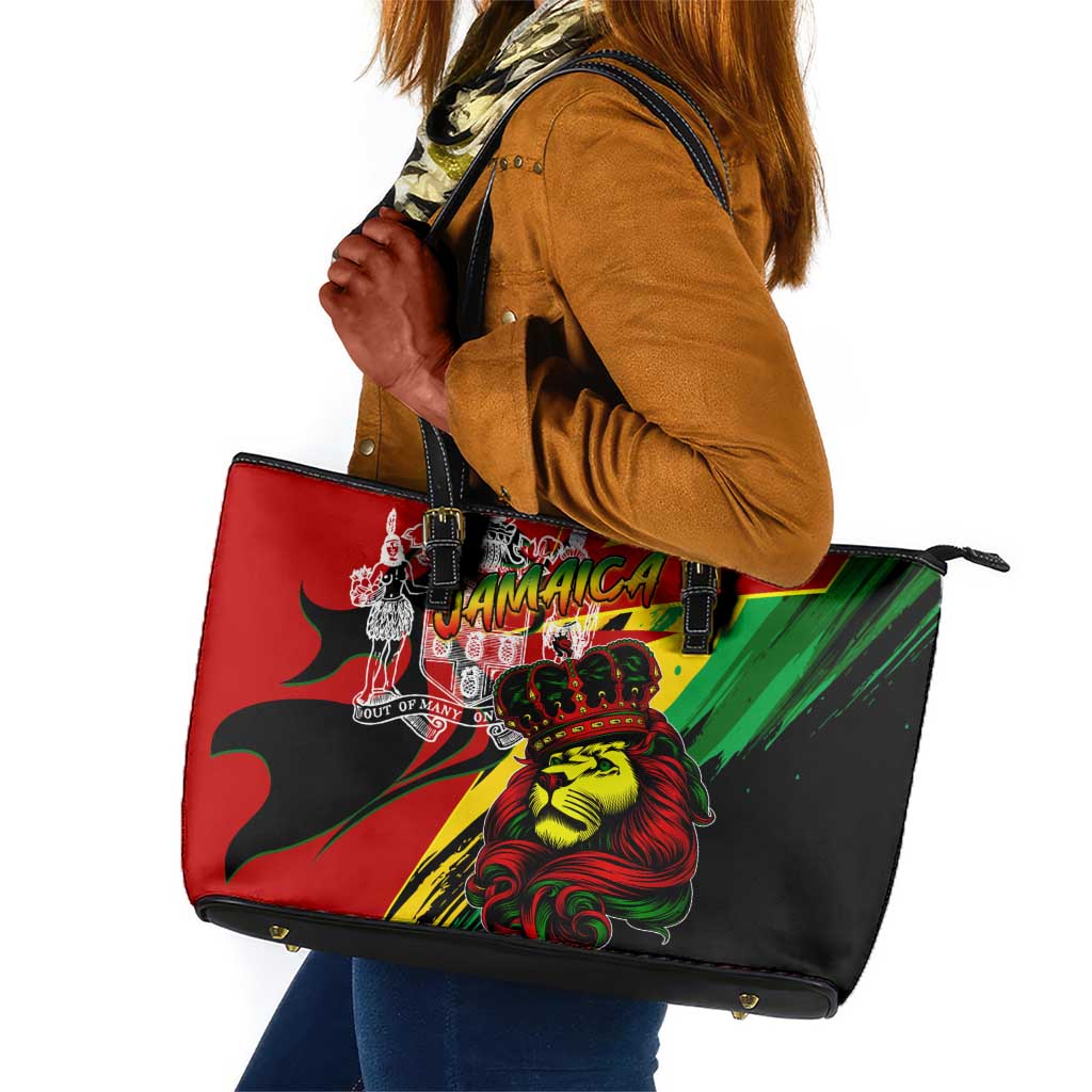 Afro Jamaica Lion Leather Tote Bag Coat Of Arms Rastafarianism