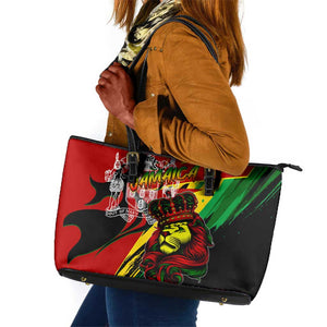 Afro Jamaica Lion Leather Tote Bag Coat Of Arms Rastafarianism
