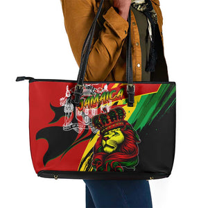 Afro Jamaica Lion Leather Tote Bag Coat Of Arms Rastafarianism