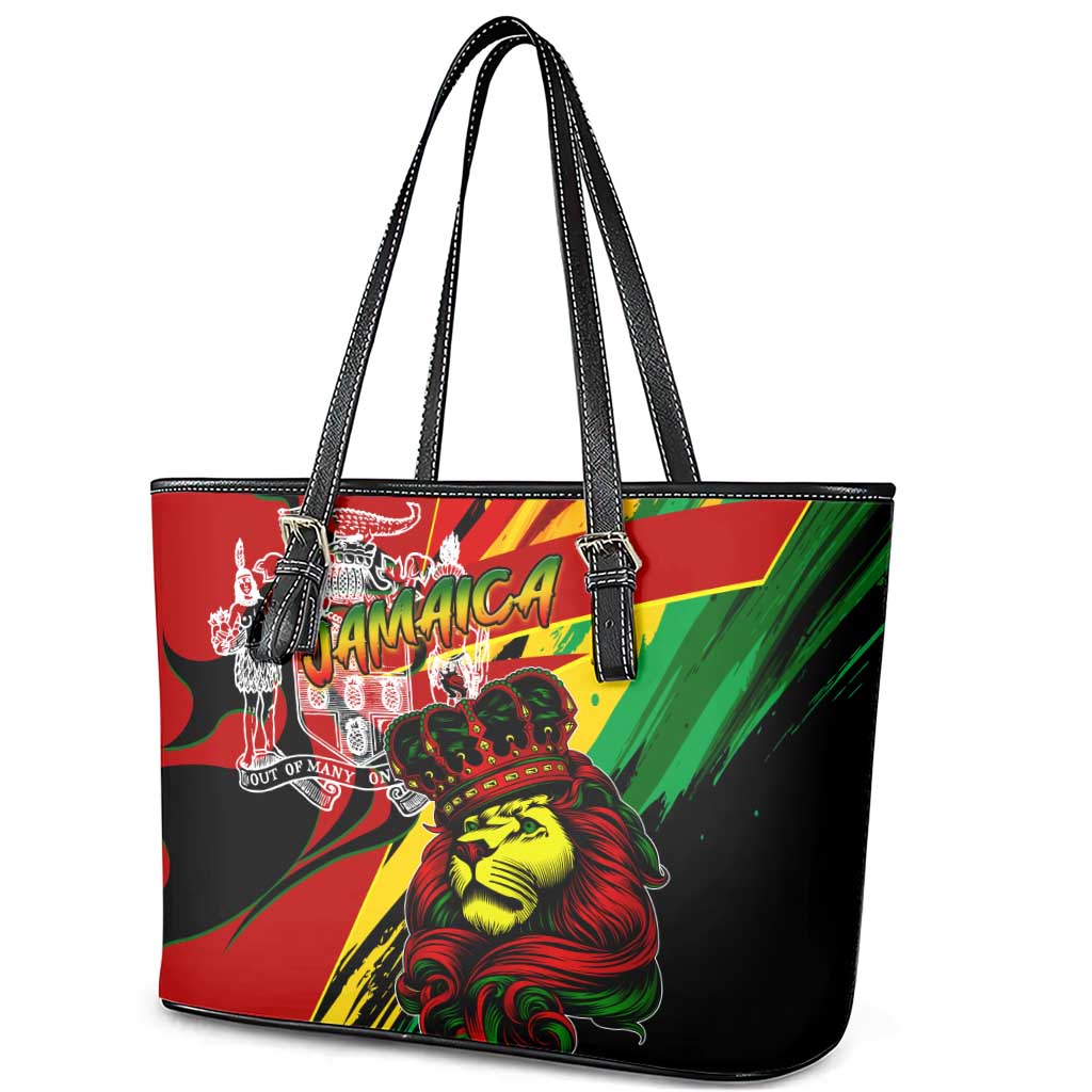Afro Jamaica Lion Leather Tote Bag Coat Of Arms Rastafarianism