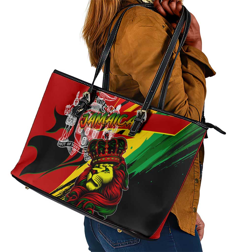 Afro Jamaica Lion Leather Tote Bag Coat Of Arms Rastafarianism