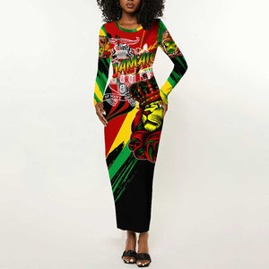 Afro Jamaica Lion Long Sleeve Bodycon Dress Coat Of Arms Rastafarianism DT02
