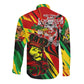 Afro Jamaica Lion Long Sleeve Button Shirt Coat Of Arms Rastafarianism