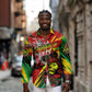 Afro Jamaica Lion Long Sleeve Button Shirt Coat Of Arms Rastafarianism