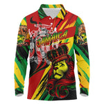 Afro Jamaica Lion Long Sleeve Polo Shirt Coat Of Arms Rastafarianism