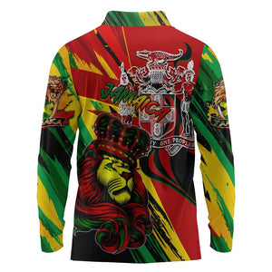 Afro Jamaica Lion Long Sleeve Polo Shirt Coat Of Arms Rastafarianism