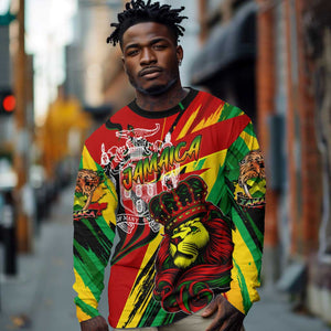 Afro Jamaica Lion Long Sleeve Shirt Coat Of Arms Rastafarianism
