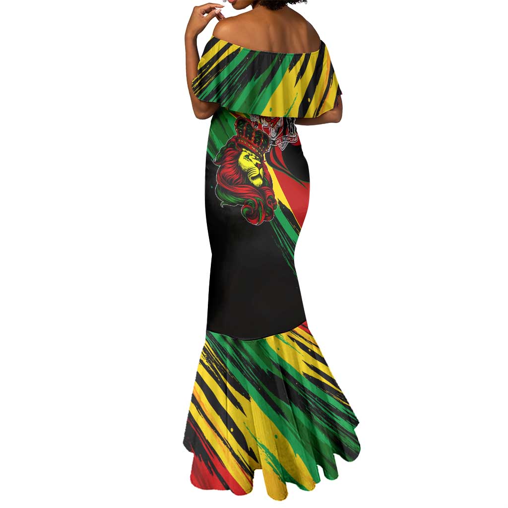Afro Jamaica Lion Mermaid Dress Coat Of Arms Rastafarianism