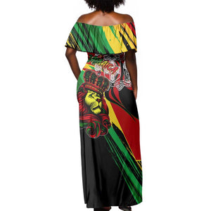 Afro Jamaica Lion Off Shoulder Maxi Dress Coat Of Arms Rastafarianism