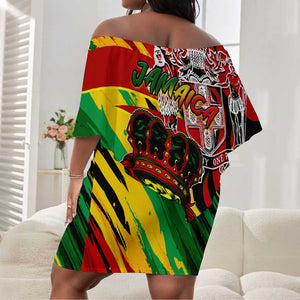 Afro Jamaica Lion Off Shoulder Short Dress Coat Of Arms Rastafarianism