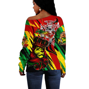 Afro Jamaica Lion Off Shoulder Sweater Coat Of Arms Rastafarianism