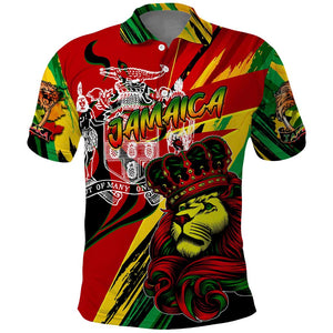 Afro Jamaica Lion Polo Shirt Coat Of Arms Rastafarianism