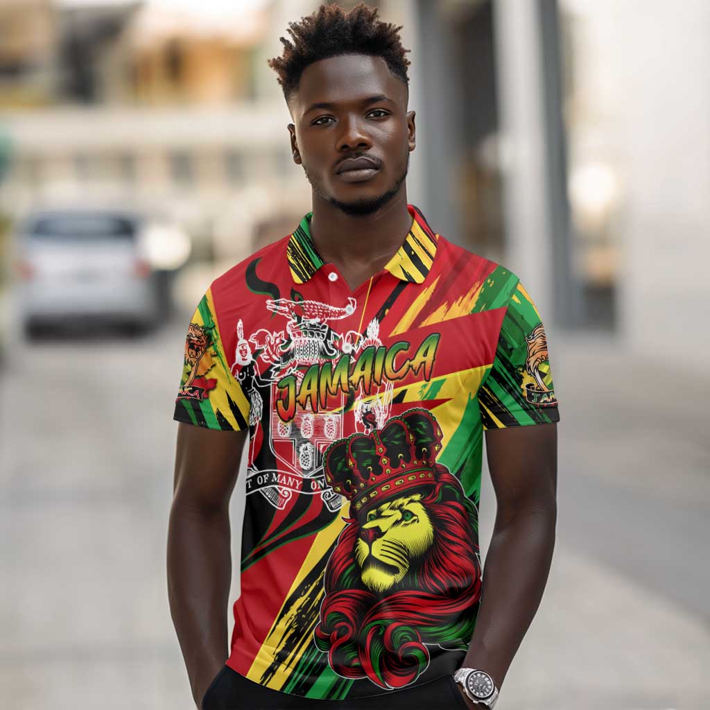 Afro Jamaica Lion Polo Shirt Coat Of Arms Rastafarianism