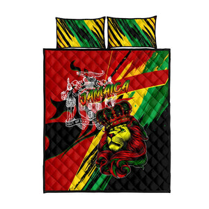 Afro Jamaica Lion Quilt Bed Set Coat Of Arms Rastafarianism