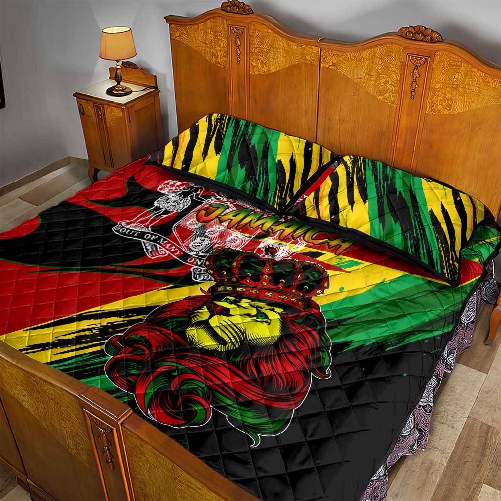 Afro Jamaica Lion Quilt Bed Set Coat Of Arms Rastafarianism