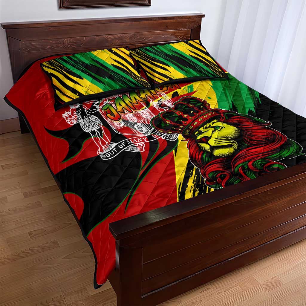 Afro Jamaica Lion Quilt Bed Set Coat Of Arms Rastafarianism