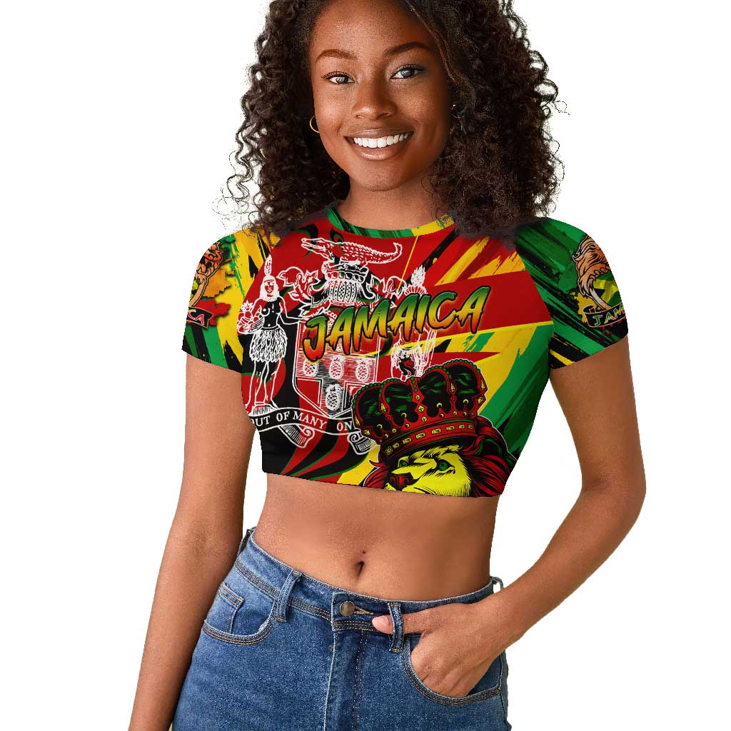 Afro Jamaica Lion Raglan Cropped T shirt Coat Of Arms Rastafarianism