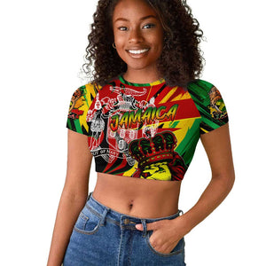 Afro Jamaica Lion Raglan Cropped T shirt Coat Of Arms Rastafarianism