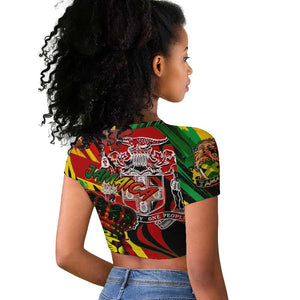 Afro Jamaica Lion Raglan Cropped T shirt Coat Of Arms Rastafarianism