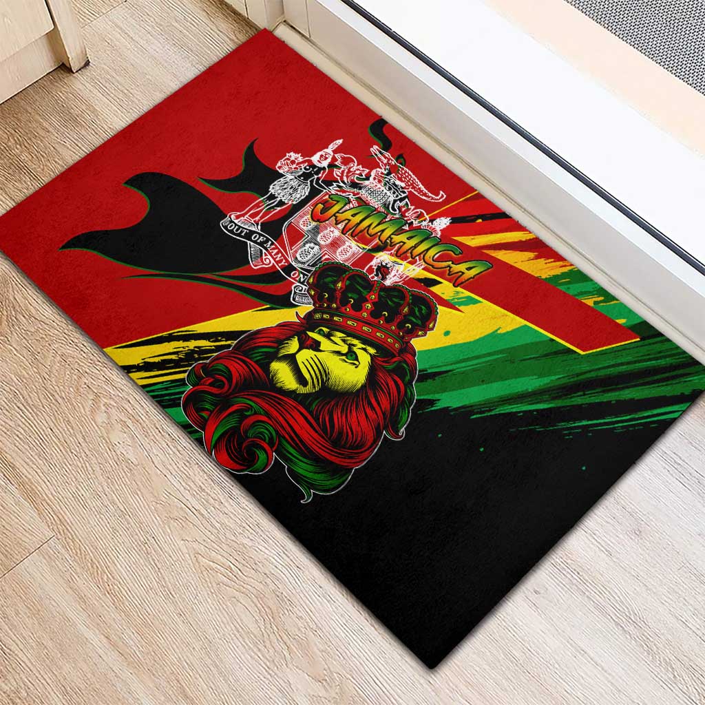 Afro Jamaica Lion Rubber Doormat Coat Of Arms Rastafarianism